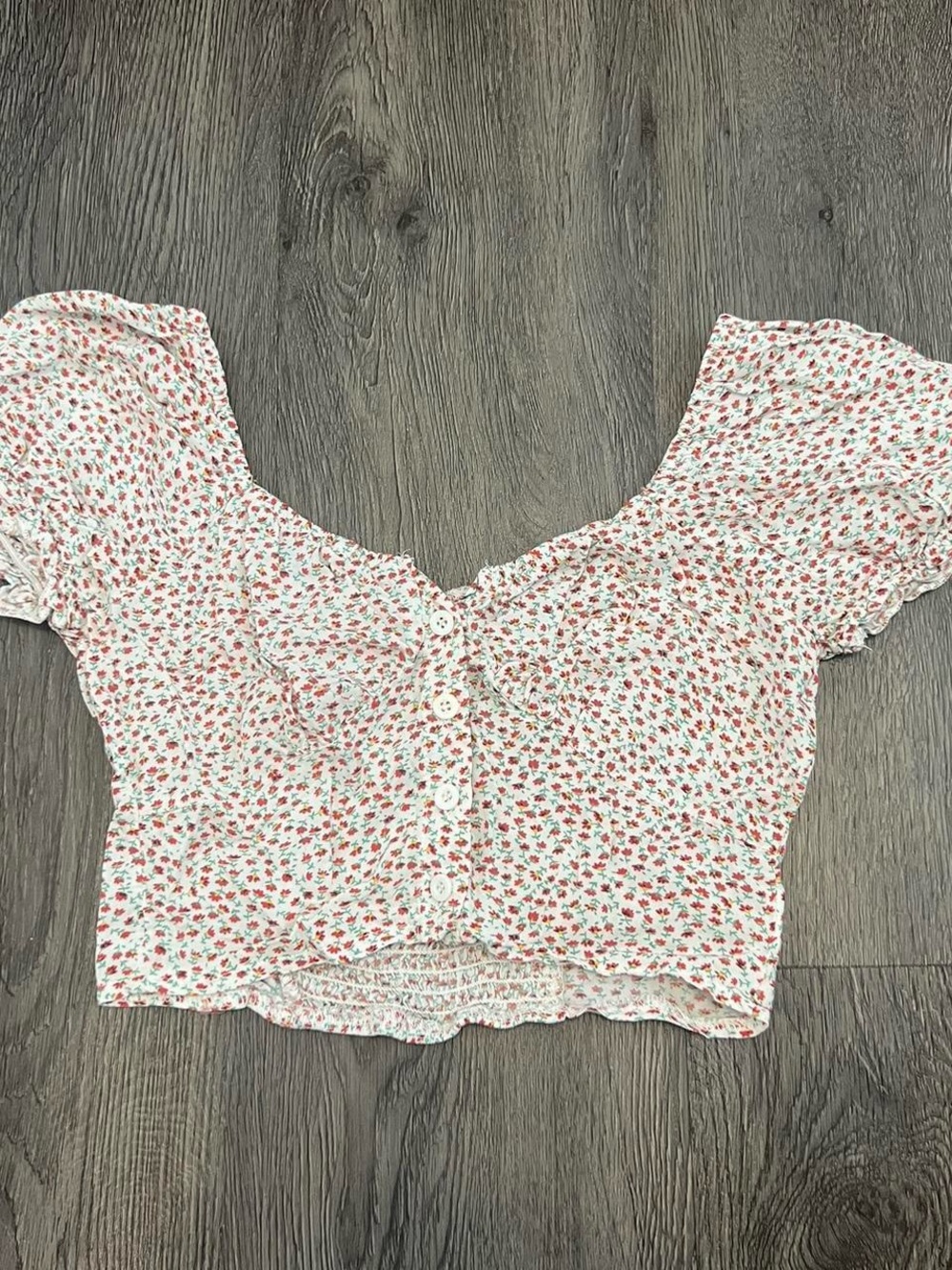 Paper Crane White Crop Top with Red Floral Print